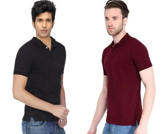 Poly Cotton Solid Half Sleeves Mens Polo T-shirt (Pack of 2)